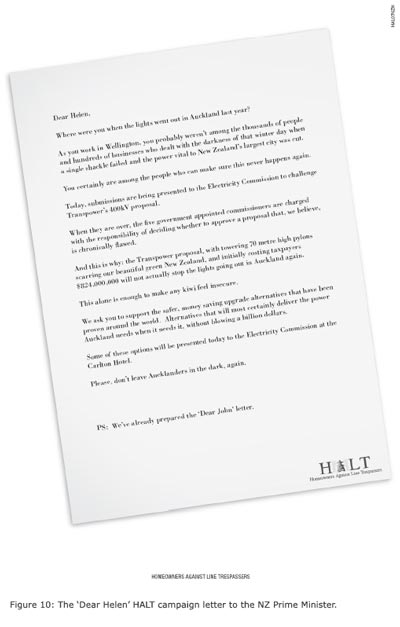 Figure 10: The ‘Dear Helen’ HALT campaign letter to the NZ Prime Minister.