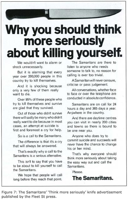 Figure 7: The Samaritans’ ‘Think more seriously’ knife advertisement published by the Fleet St press. 