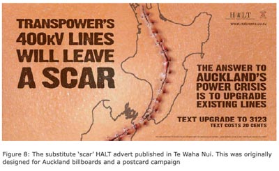 Figure 8: The substitute ‘scar’ HALT advert published in Te Waha Nui. This was originally designed for Auckland billboards and a postcard campaign